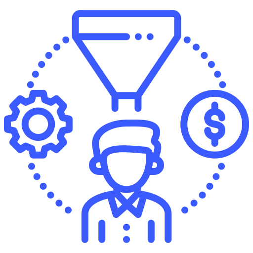 icon for lead generation showing funnel and monetary gains